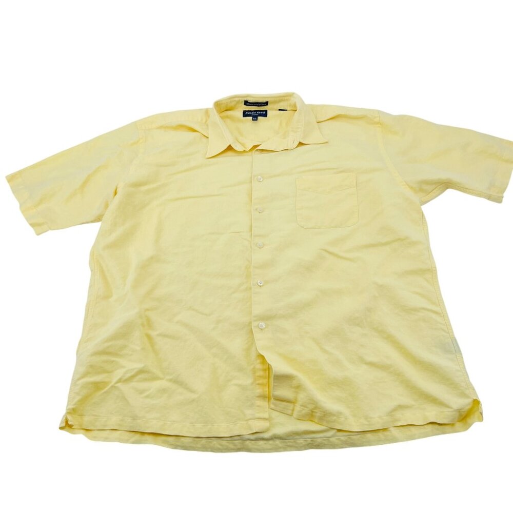 Austin Reed XXL Yellow Short Sleeve Shirt 55% Linen‎ & 45% Cotton Mens Top